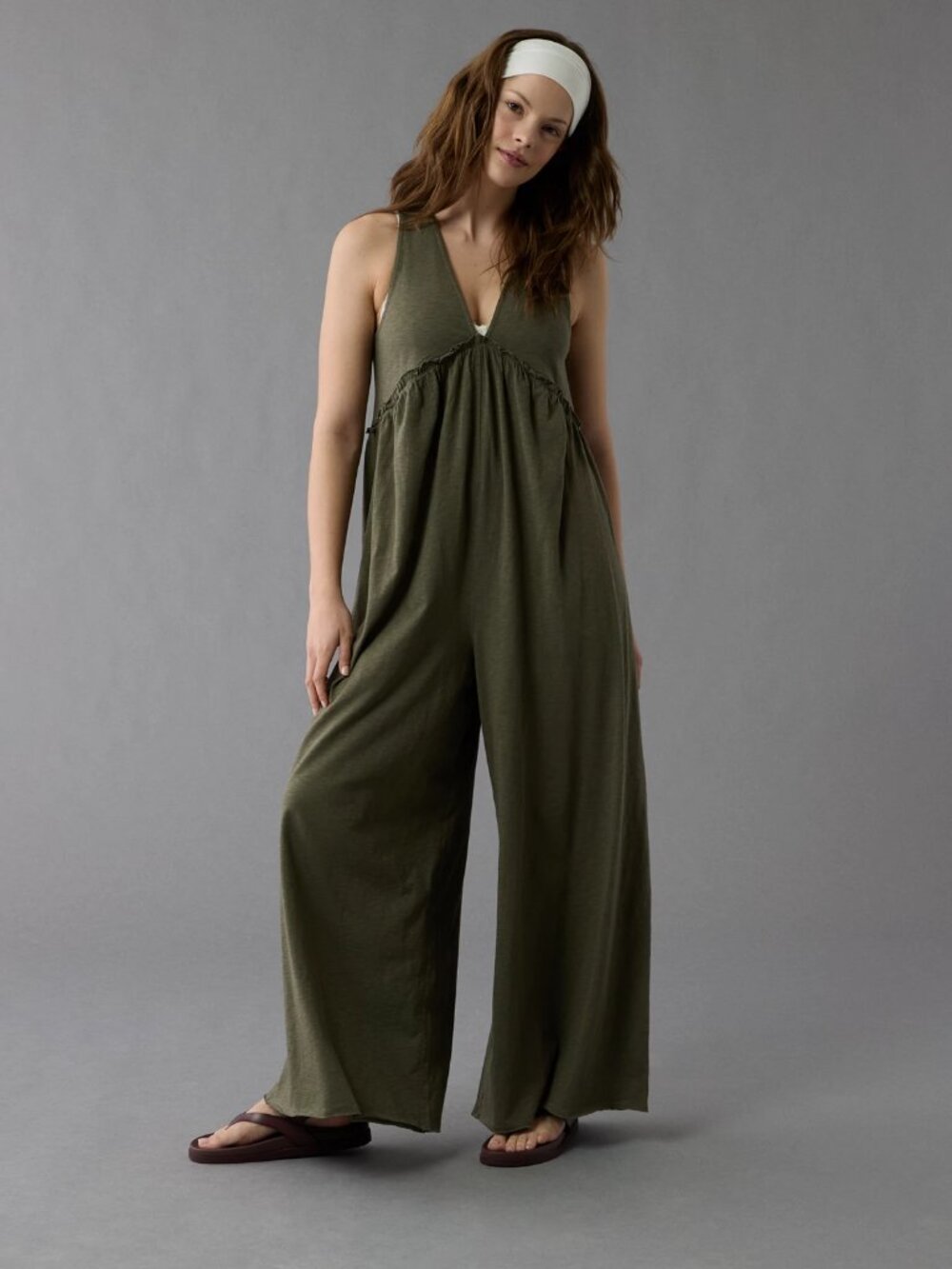 American Eagle Outfitters Sunchaser V-Neck Wide-Leg Jumpsuit